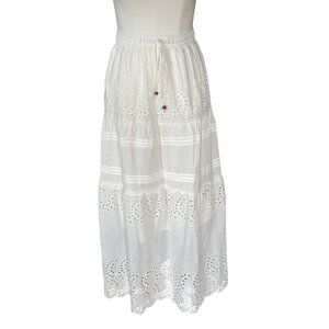 Nation AK Outfits White Lined Midi Elastic Waist Skirt Women's Sz XL